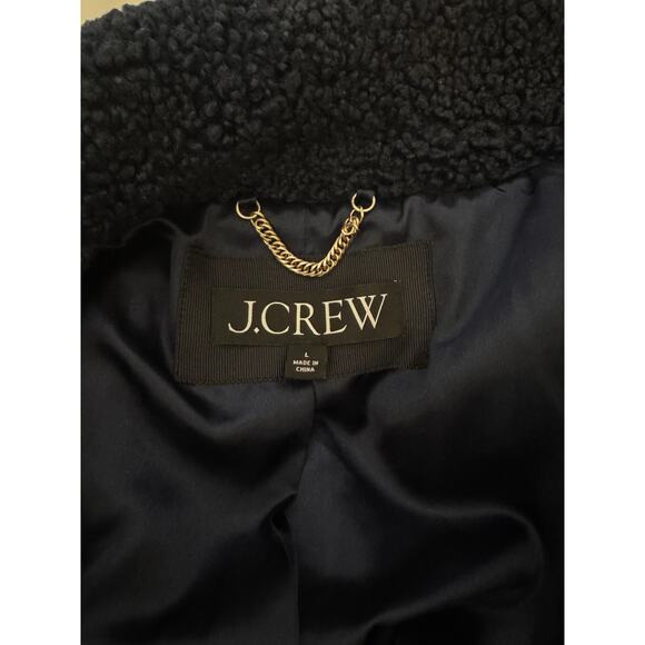 J.CREW Navy Blue Teddy Sherpa Coat with Collar & Pockets - Warm Cozy Luxe! Sz L - Picture 9 of 13